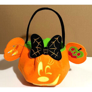 Disney Halloween Minnie Mouse Felt Pumpkin Trick Or Treat Basket Bucket Glows
